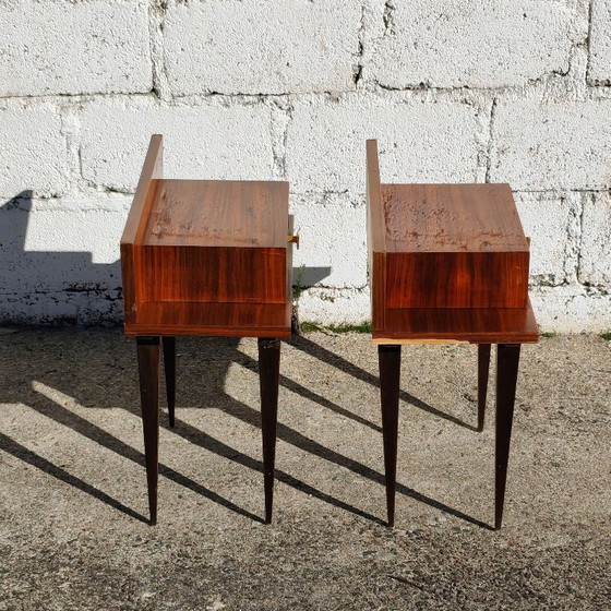 Paar Mid-Century Modern Nachttische aus Holz, Messing, Braun, Mid Century Modern (Foto 6 von 13)