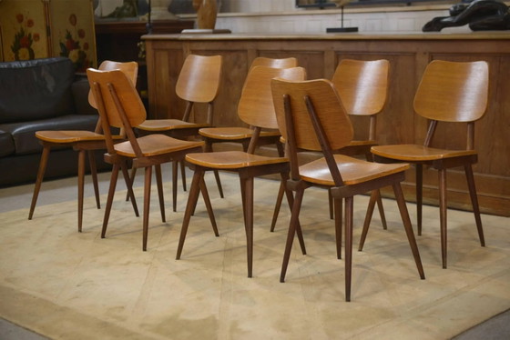 Set di 8 sedie in rovere degli anni '60. – Sedie da pranzo, Legno, Vintage (photo 8 of 11)