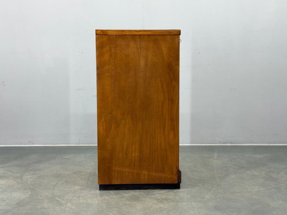 Image 1 of Art Deco Beech Tambour Office Cabinet, Czechoslovakia 1940s