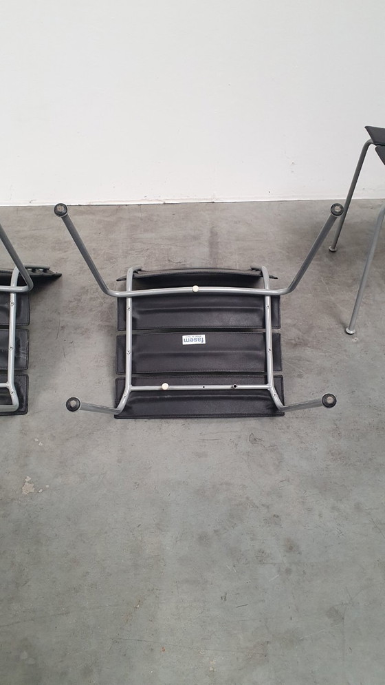 Image 1 of 4x Giancarlo Vegni Fasem Italia Stripe Zadelleer Vintage Stoelen Design