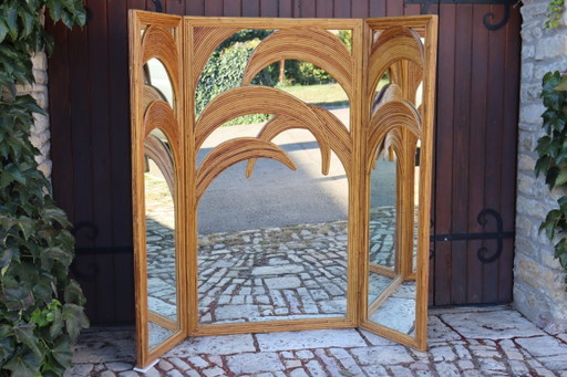 Paravent miroir Palmier en Bambou par Vivaï Del Sud Italie 1970 Paravent miroir Palmier en Bambou par Vivaï Del Sud Italie 1970 