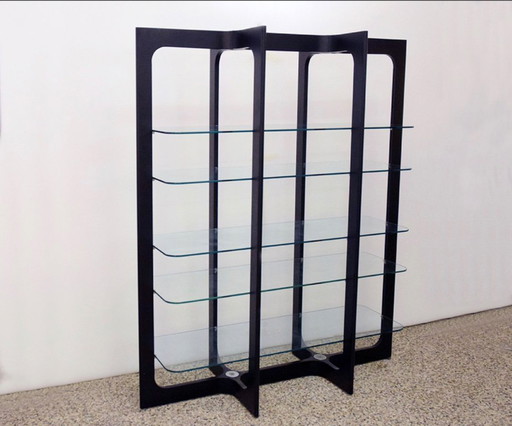 Wood and Glass Bookcase from Bernini, 1970