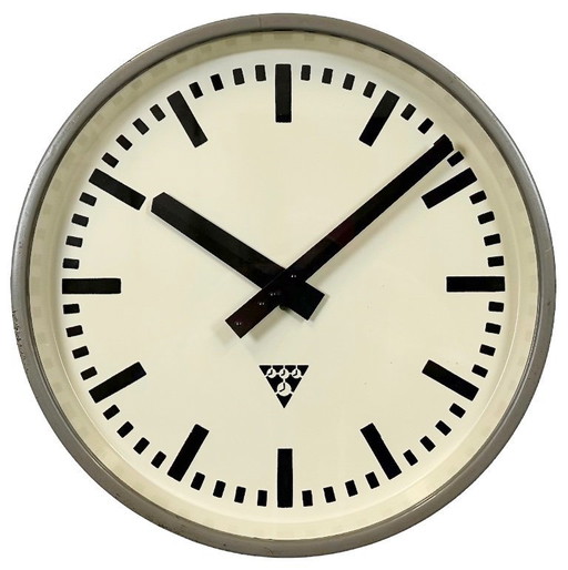 Grey Industrial Factory Wall Clock from Pragotron, 1960s