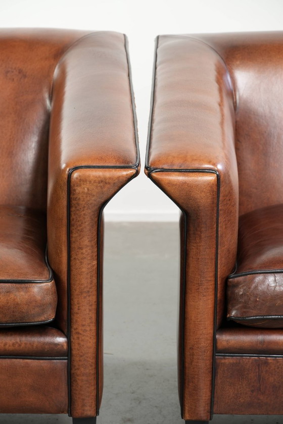 Image 1 of 2 poltrone/poltrone lounge in elegante pelle di pecora dal design Art Déco con profili neri