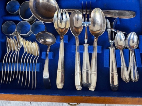 Image 1 of Posate francesi Art Déco placcate in argento, in una scatola di noce.