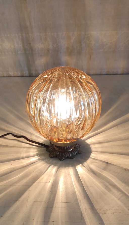 Amber glass globe table lamp - mid-20th century