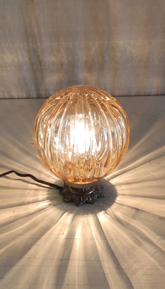Image 1 of Amber glass globe table lamp - mid-20th century