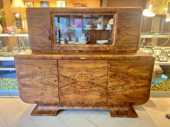 Image 1 of Art Déco buffet with proof of manufacture from 1922, solid wood veneer and pull-out marble worktop