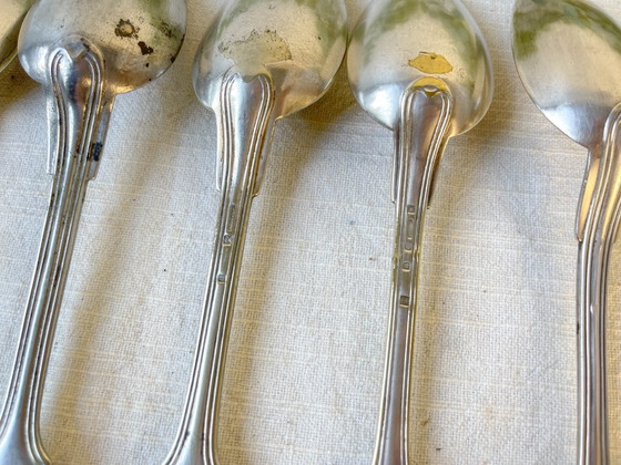 Lot de 8 cuillères à soupe vintage en métal argenté – Accessoires de table, Retro (photo 14 of 14)