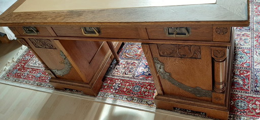 Column desk with genuine leather insert