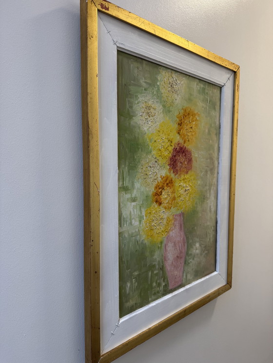 Image 1 of Olieverfschilderij op canvas, chrysanten, 1965
