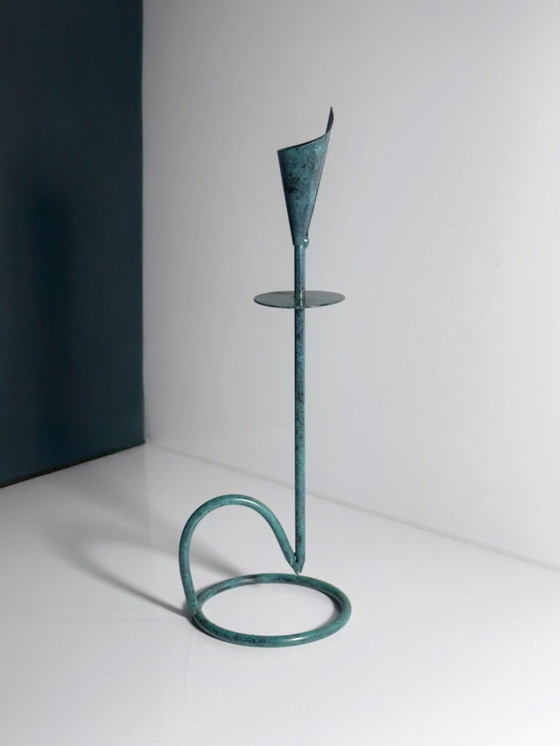 Image 1 of 90er Kerzenständer Türkis Postmoern Metall Postmodern Kerzenleuchter Grünspahn Dekor