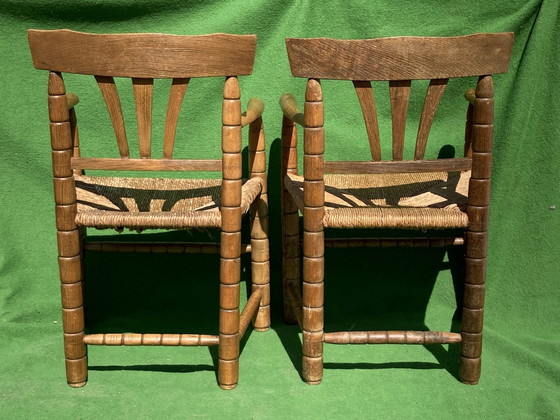 Image 1 of German Bobbin Turned Side Chairs With Rush Seats