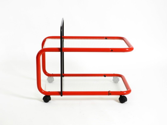 Image 1 of Carrello bar o di servizio postmoderno italiano degli anni '80 in metallo e vetro