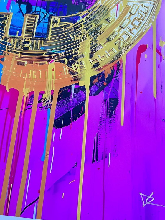 Image 1 of Dine CHANIMA - Bitcoin pop'art gigante in colori neon XXL - Tela d'artista
