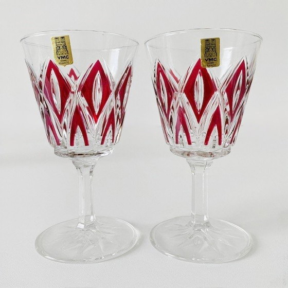 Image 1 of Set vintage VMC France Reims champagne glazen Harlequin 1960's nieuw