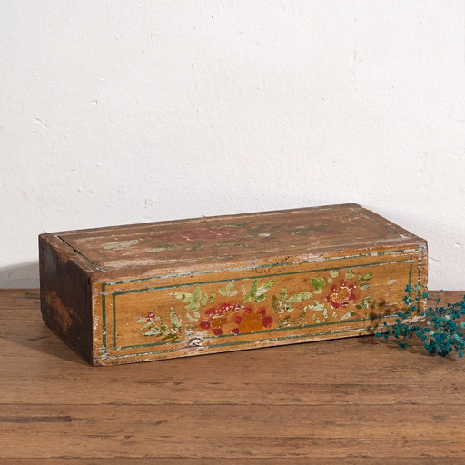 Antique yellow hand painted oriental box (c.1900) #25
