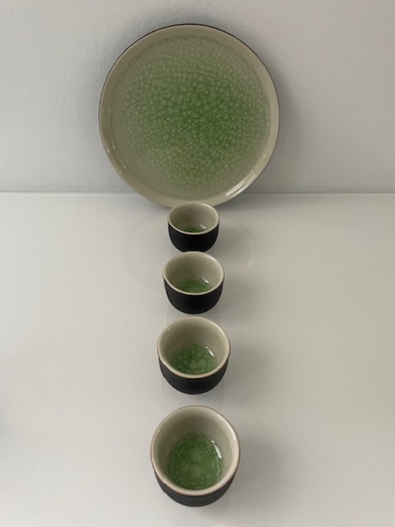 Image 1 of Elegante servizio da tè giapponese/asiatico in ceramica verde screpolata