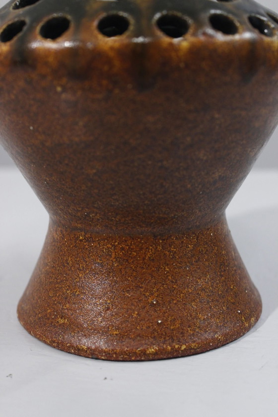 Image 1 of Cerámica Accolay - Jarrón de flores esmaltado marrón, Francia, circa 1950