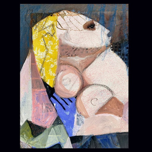 Dipinto espressionista ed erotico di N. Boéri Véfour. Francia, anni '90