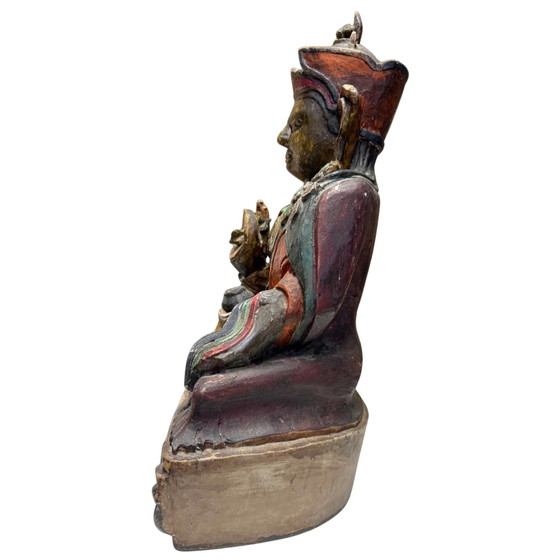 Rara Karma Pakshi (2º Karmapa) del siglo XVII – Escultura de madera policromada calidad museo – 44 cm – (photo 8 of 10)