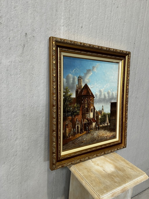 Beekhout Cityscape - Oil on canvas 79x68 – schilderijen tekeningen, Wood (photo 2 of 11)