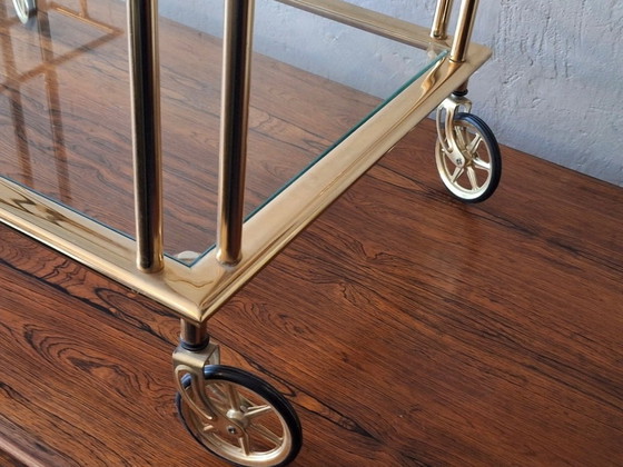 Image 1 of Carrello bar in ottone dorato in stile Hollywood Regency, anni '70