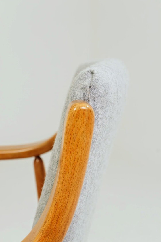 Image 1 of Fauteuil scandinave vintage en tissu laine gris pierre - entièrement restauré, années 1970