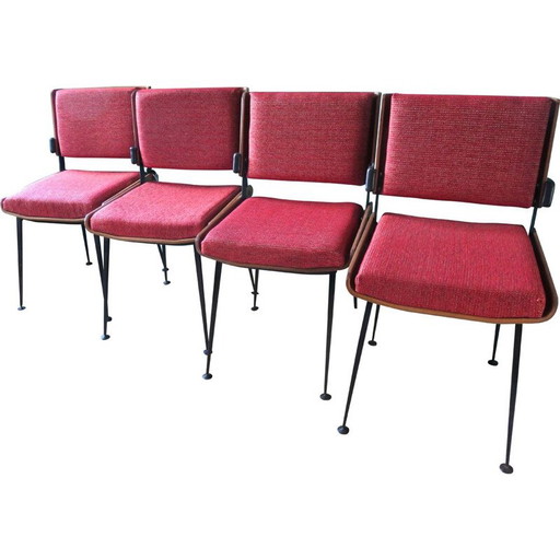Set di 4 sedie rosse vintage, Francia, 1965