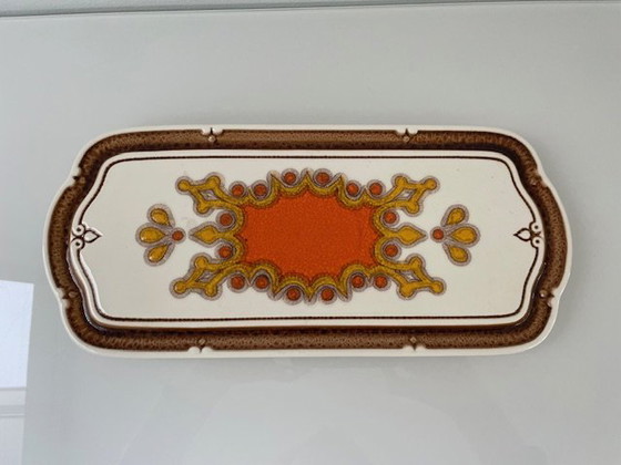 Image 1 of Plateau à gâteaux en céramique vintage | Art Deco Floral Design | 36.5 x 16.5 cm