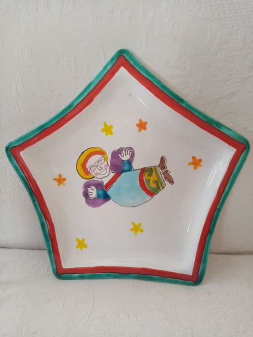 Plaque murale céramique Ange Céleste Desimone/italy 60s (26cm)
