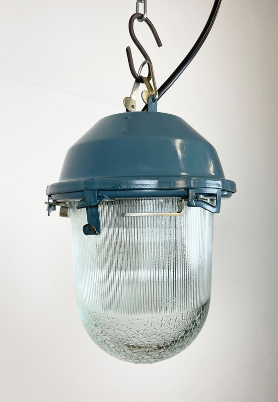 Image 1 of Blauwe industriële Sovjetbunker hanglamp, jaren 70