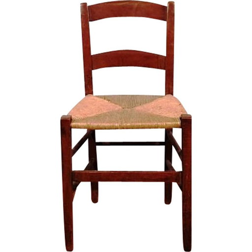 Vintage kinderstoel van hout en stro
