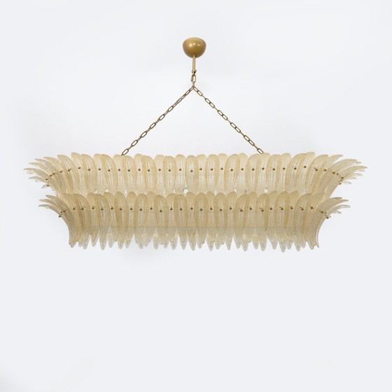 Mid-Century Modern Style Italian Murano Glass And Brass Palmette Chandelier (photo 2 of 10)