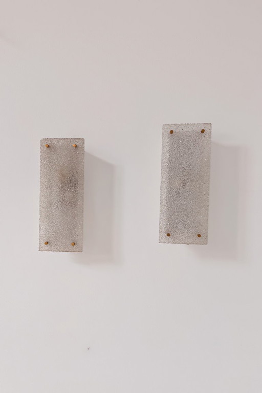 Pair of vintage wall lights, frosted perspex and brass, France 1960