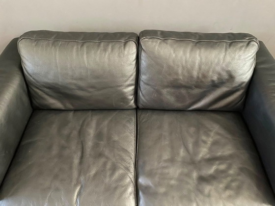Image 1 of Zwart lederen vintage IKEA bank 