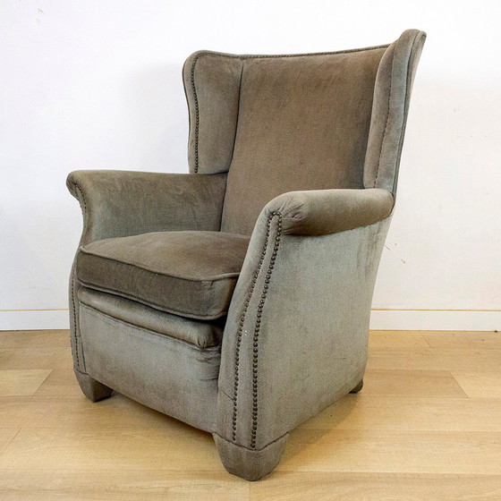 Image 1 of Fauteuil à oreilles en velours vintage, 1970