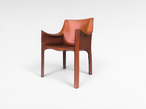 Image 1 of Stuhl CAB 413 in cognacfarbenem Leder von Mario Bellini für Cassina, Italien, 1970er Jahre
