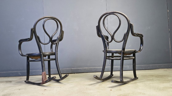 Image 1 of Paire de fauteuils à bascule Art nouveau, années 1900