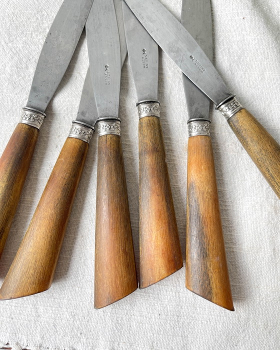 6 Coltelli Vintage Manico Corno e Argento, Lama Acciaio, LEPINE A LYON Francia, XIX Secolo (photo 3 of 10)
