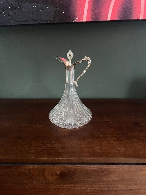 Image 1 of Mundgeblasene Karaffe/Dekanter mit versilbertem Ausguss und Griff ca. 1930