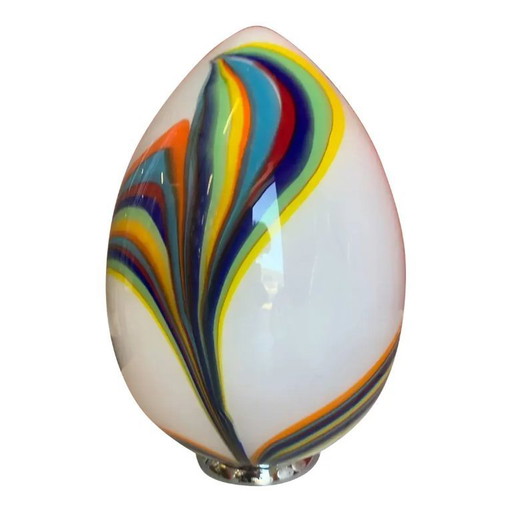 Multicolored Reeds White Egg Lamp in Murano-Style Glass