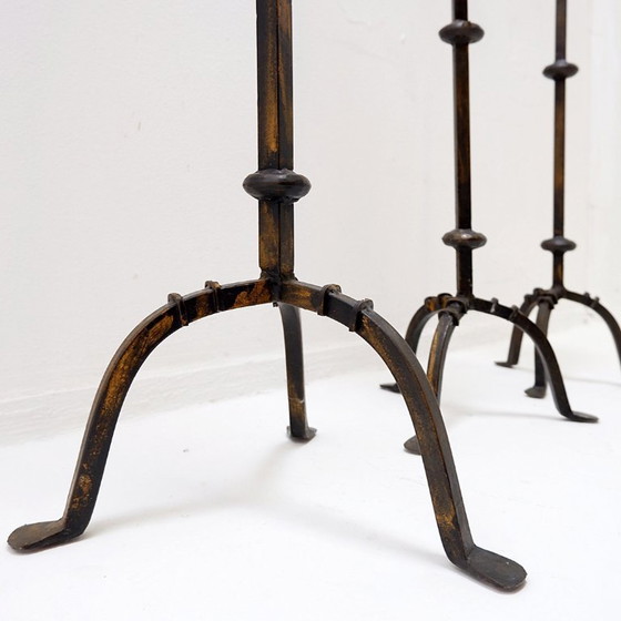 Image 1 of Set of 3 brutalist tripod candlesticks/candle holders in wrought iron