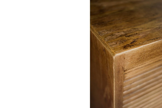 Image 1 of Vintage industriële Deense rolluikkast van bruin eikenhout met meerdere lades, jaren 50