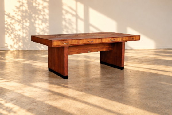 Vintage XL Desk | Clausen & Maerus | Eden | 1960s, Wood, Chrome, Brown (photo 2 of 14)