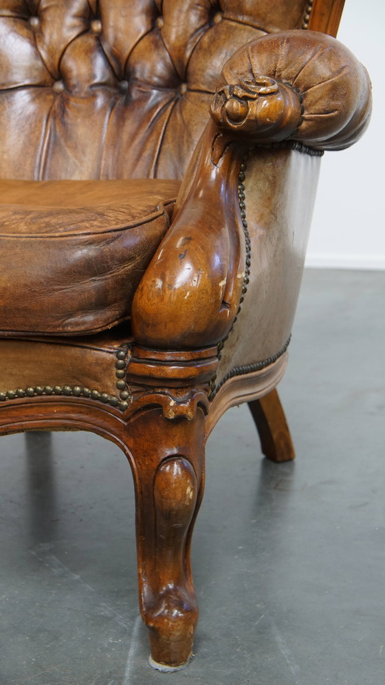 Image 1 of Antieke Schapenleren Chesterfield Fauteuil