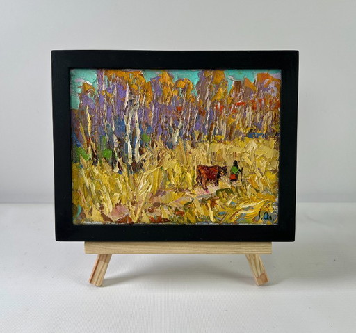 Original Oil Painting Summer Nature Landscape At the forest edge