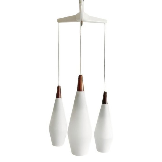 Image 1 of Suspension cascade vintage danoise en teck opalin, style années 1960