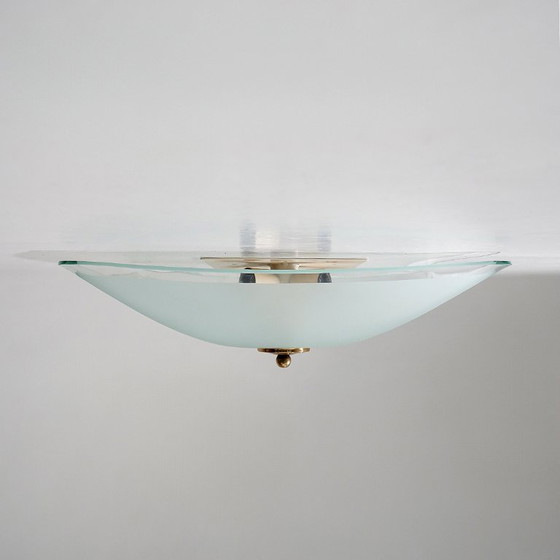 Image 1 of Lampada da soffitto in vetro satinato e ottone, anni '70
