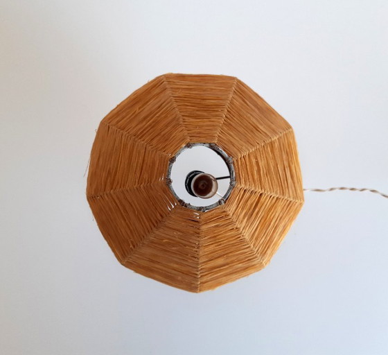 Image 1 of Refined vintage tripod raffia table lamp, mcm table lamp